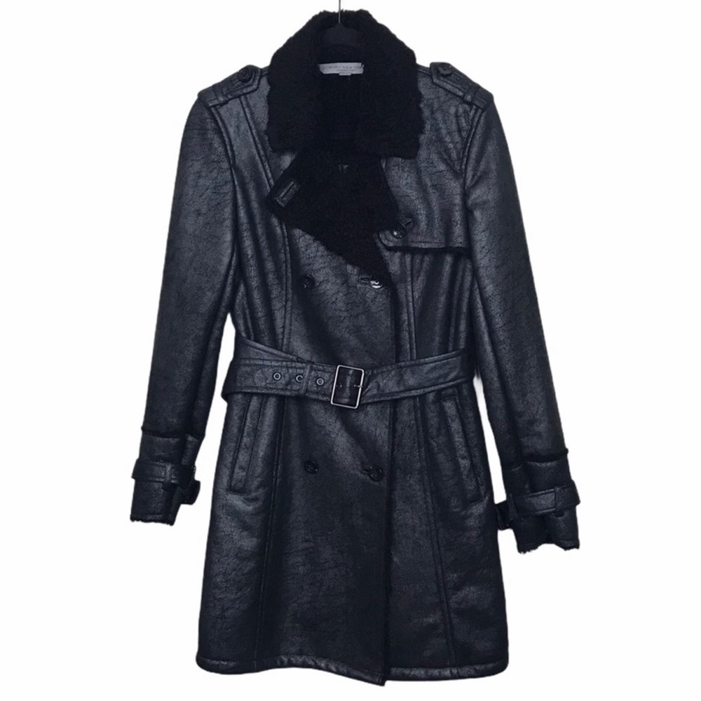 Marc New York Andrew Marc Metallic Black Faux Shearling Moto Coat